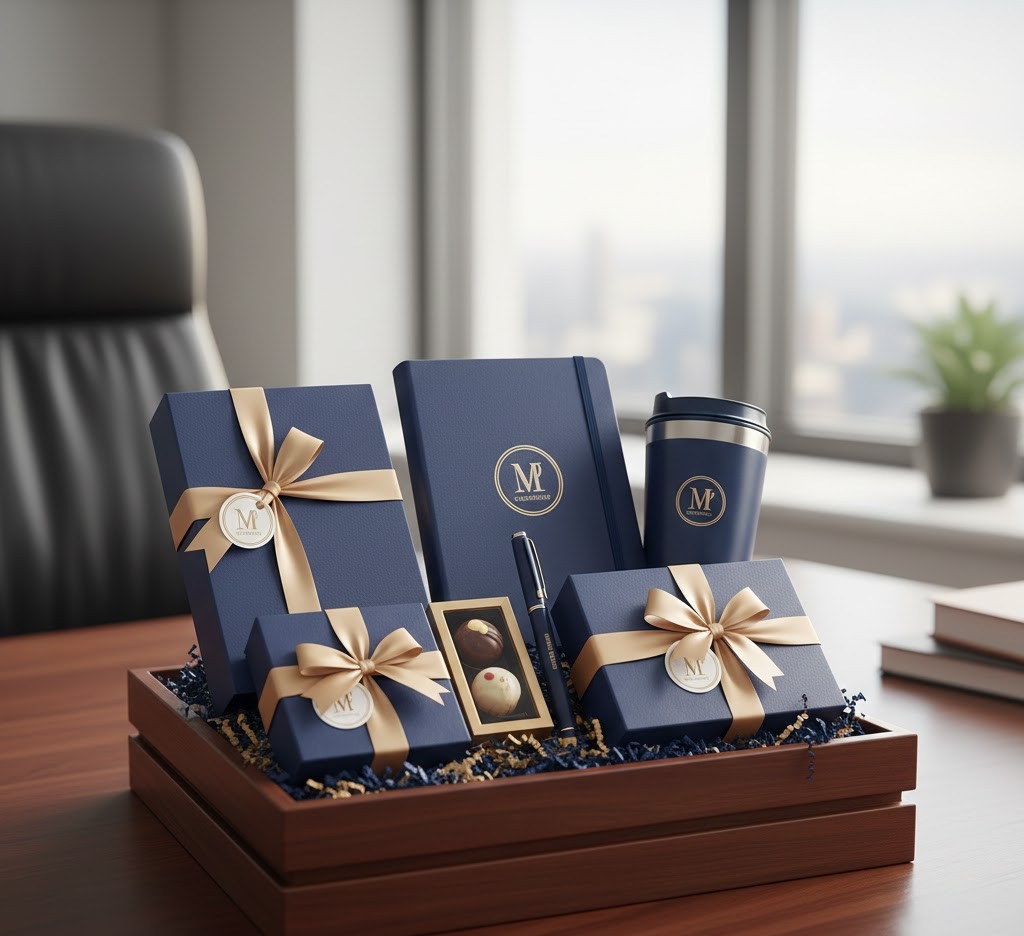 Corporate gift set with consistent brand wrapping